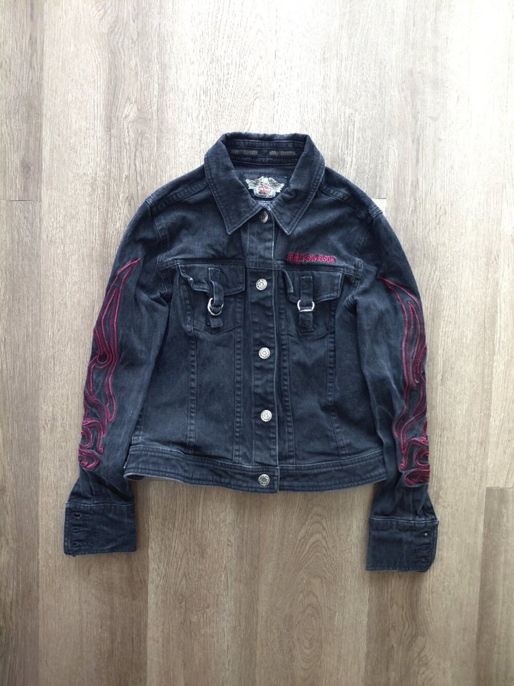 Harley-Davidson Denim Jacket | Women's Small | 97% Cotton | Red Accents